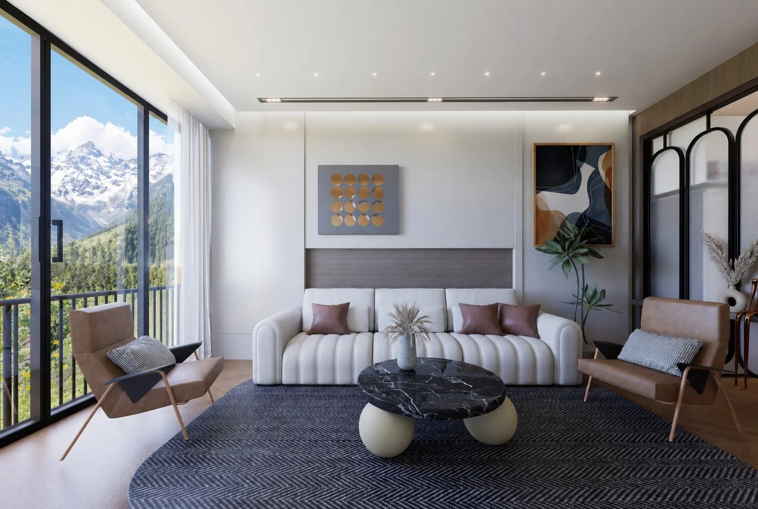 Prince Suite 1 BHK living room mountain view Kasauli Green Dharampur